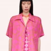 Anna Sui Spring '22 Bird Of Paradise Button Down Top Neon Pink