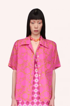 Anna Sui Spring '22 Bird Of Paradise Button Down Top Neon Pink