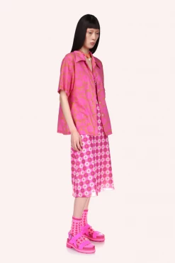 Anna Sui Spring '22 Bird Of Paradise Button Down Top Neon Pink