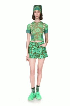 Anna Sui Paradisiac Combo Mesh Top Glo Green