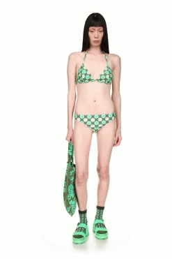 Anna Sui Utopian Gingham Triangle Bikini Set Glo Green