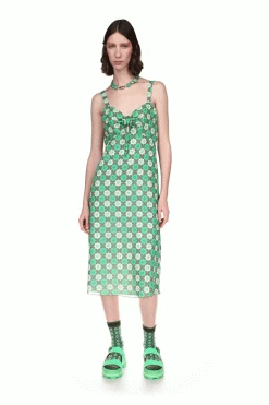 Anna Sui Utopian Gingham Cotton Slip Dress Glo Green Spring '22