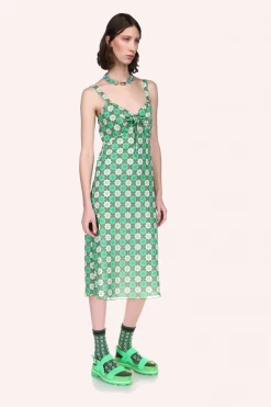 Anna Sui Utopian Gingham Cotton Slip Dress Glo Green Spring '22
