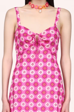Anna Sui Utopian Gingham Cotton Slip Dress Neon Pink Spring '22