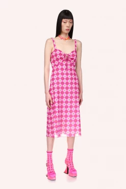 Anna Sui Utopian Gingham Cotton Slip Dress Neon Pink Spring '22