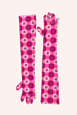 Anna Sui Utopian Gingham Gloves Neon Pink Spring '22