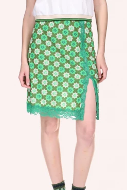 Anna Sui Spring'22 Utopian Gingham Mesh Skirt Glo Green