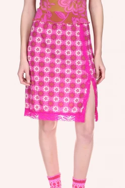 Anna Sui Utopian Gingham Mesh Skirt Neon Pink