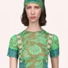 Anna Sui Paradisiac Combo Mesh Top Glo Green