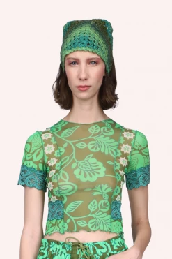 Anna Sui Paradisiac Combo Mesh Top Glo Green