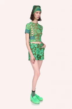 Anna Sui Paradisiac Combo Mesh Top Glo Green