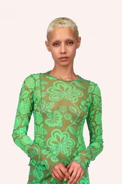 Anna Sui Paradisiac Combo Mesh Top Glo Green Summer '22