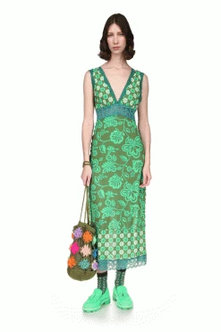 Anna Sui Paradisiac Combo Mesh Dress Glo Green Spring '22