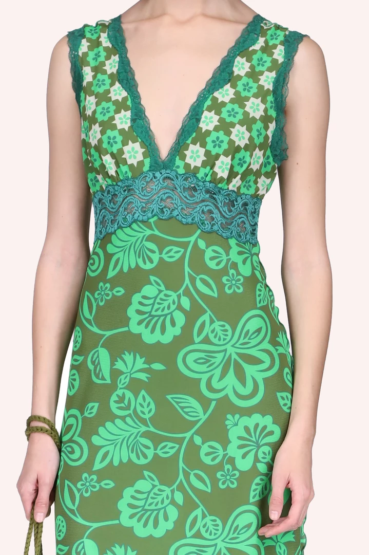 Anna Sui Paradisiac Combo Mesh Dress <br> Glo Green Spring '22 7 Anna Sui Paradisiac Combo Mesh Dress Glo Green Spring '22