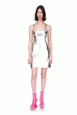 Anna Sui Spring '22 Silver Iggy Faux Leather Dress