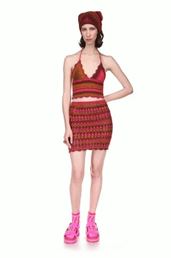 Anna Sui Ombre Hand Crochet Skirt By Konry KRaspberry