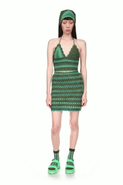 Anna Sui Spring '22 Ombre Hand Crochet Skirt By Konry K Jungle Green