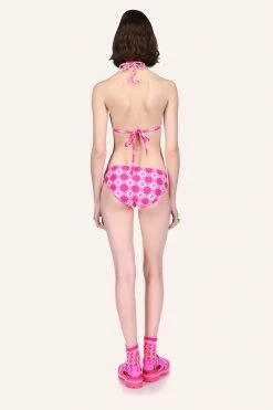 Anna Sui Spring '22 Utopian Gingham Triangle Bikini Set Neon Pink