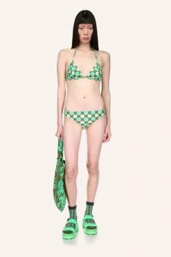 Anna Sui Utopian Gingham Triangle Bikini Set Glo Green
