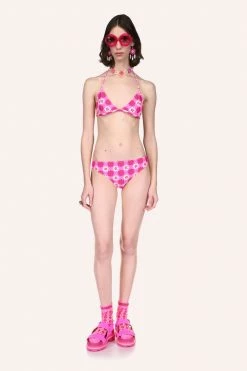 Anna Sui Spring '22 Utopian Gingham Triangle Bikini Set Neon Pink