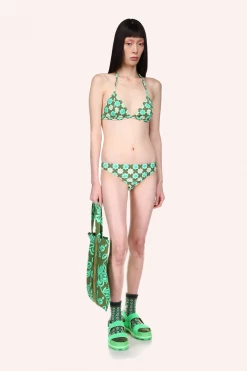 Anna Sui Utopian Gingham Triangle Bikini Set Glo Green
