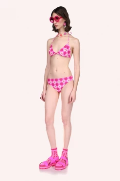 Anna Sui Spring '22 Utopian Gingham Triangle Bikini Set Neon Pink