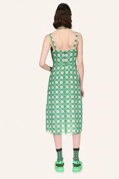 Anna Sui Utopian Gingham Cotton Slip Dress Glo Green Spring '22