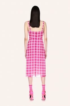 Anna Sui Utopian Gingham Cotton Slip Dress Neon Pink Spring '22