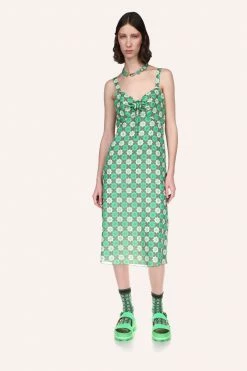Anna Sui Utopian Gingham Cotton Slip Dress Glo Green Spring '22