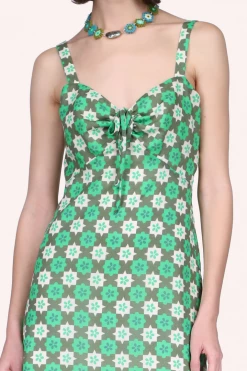 Anna Sui Utopian Gingham Cotton Slip Dress Glo Green Spring '22