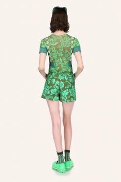 Anna Sui Paradisiac Combo Mesh Top Glo Green