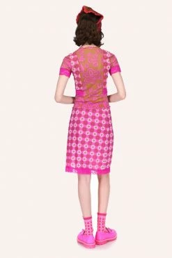 Anna Sui Utopian Gingham Mesh Skirt <br> Neon Pink 14 Anna Sui Utopian Gingham Mesh Skirt Neon Pink