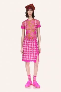 Anna Sui Utopian Gingham Mesh Skirt <br> Neon Pink 12 Anna Sui Utopian Gingham Mesh Skirt Neon Pink