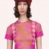 Anna Sui Paradisiac Combo Mesh Top Neon Pink