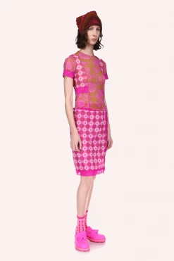 Anna Sui Paradisiac Combo Mesh Top Neon Pink