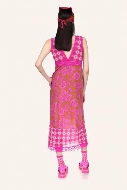 Anna Sui Paradisiac Combo Mesh Dress <br> Neon Pink 10 Anna Sui Paradisiac Combo Mesh Dress Neon Pink