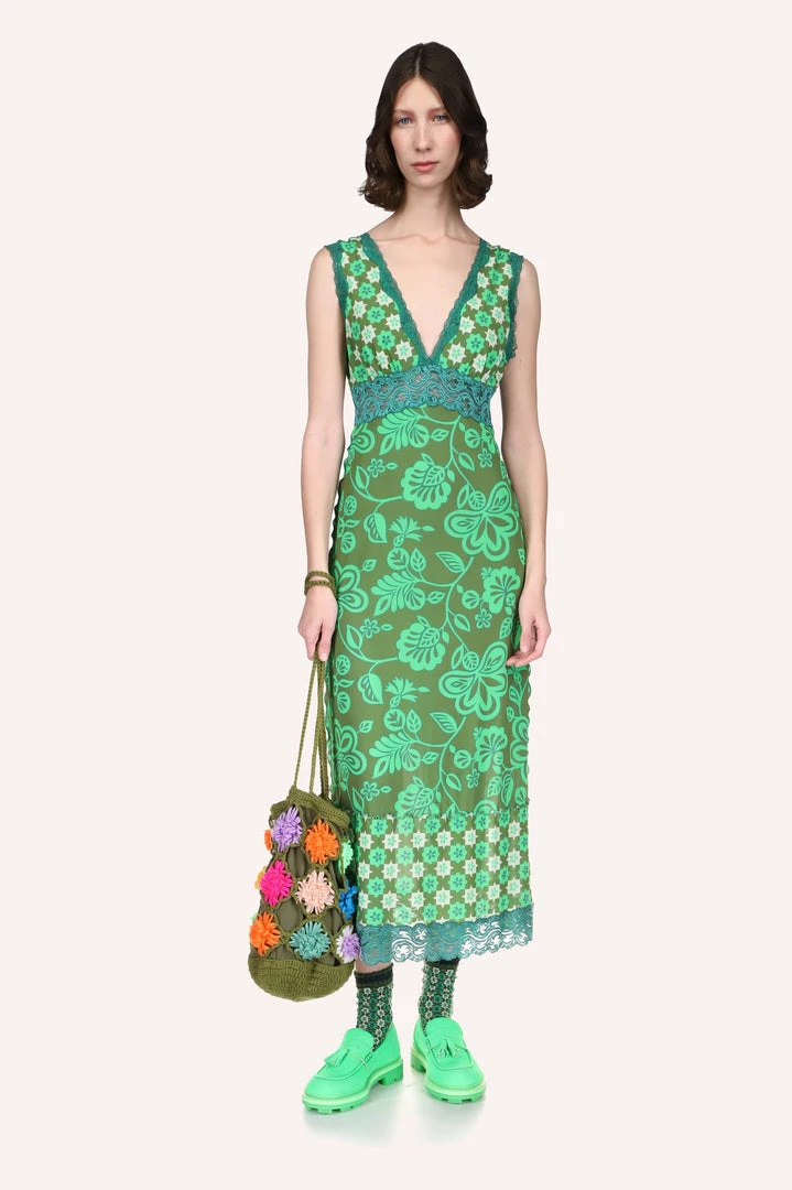 Anna Sui Paradisiac Combo Mesh Dress <br> Glo Green Spring '22 3 Anna Sui Paradisiac Combo Mesh Dress Glo Green Spring '22