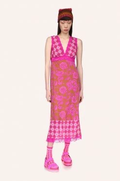 Anna Sui Paradisiac Combo Mesh Dress Neon Pink