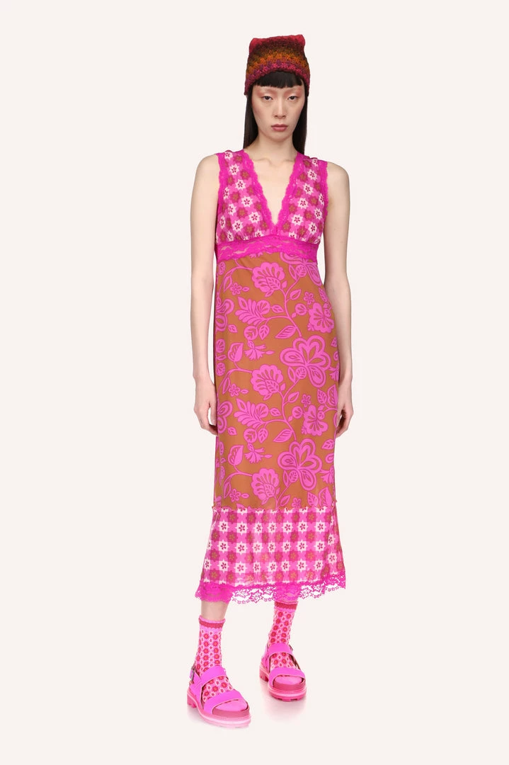 Anna Sui Paradisiac Combo Mesh Dress <br> Neon Pink 3 Anna Sui Paradisiac Combo Mesh Dress Neon Pink