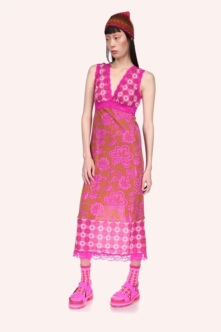 Anna Sui Paradisiac Combo Mesh Dress <br> Neon Pink 5 Anna Sui Paradisiac Combo Mesh Dress Neon Pink