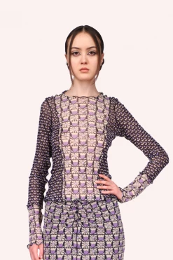 Anna Sui Tulips And Daisies Mesh Top Lavender Multi