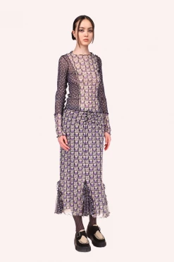 Anna Sui Tulips And Daisies Mesh Top Lavender Multi