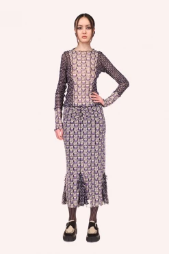 Anna Sui Tulips And Daisies Mesh Top Lavender Multi