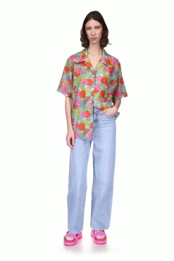 Anna Sui Spring '22 Beckoning Blossoms Button Down Top Marigold