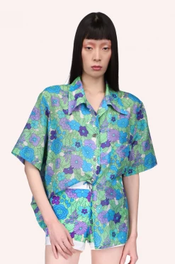 Anna Sui Beckoning Blossoms Button Down Top Orchid