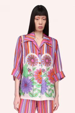 Anna Sui Spring '22 Dazzling Dahlia Stripe Button Down Top