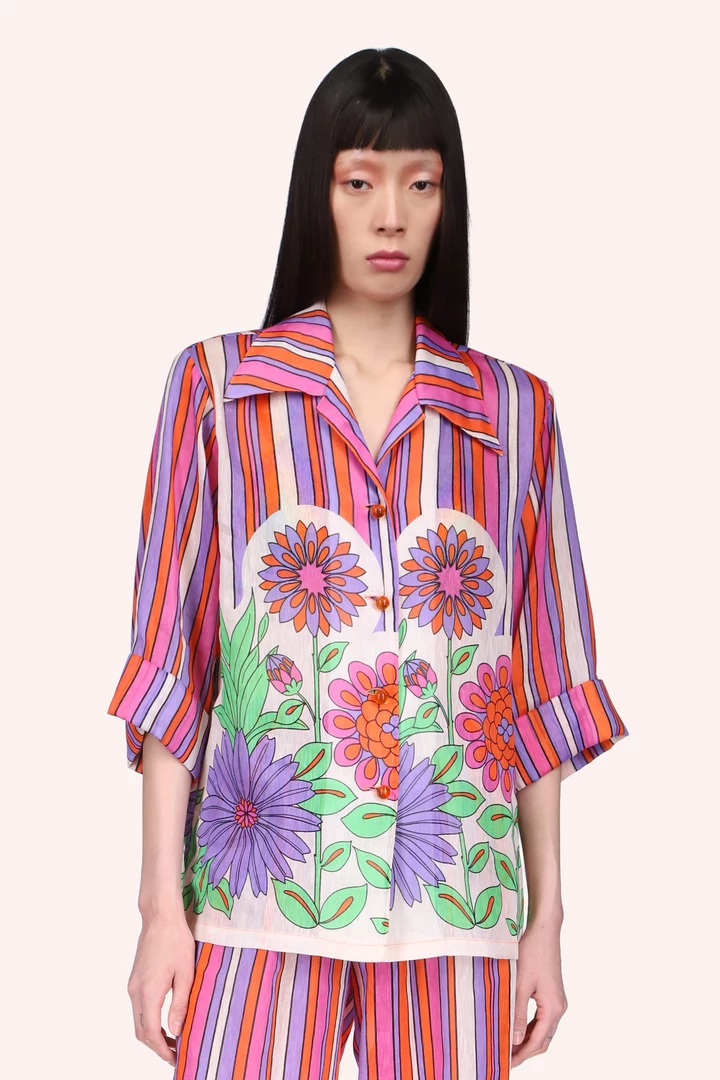 Anna Sui Spring '22 Dazzling Dahlia Stripe Button Down Top 3 Anna Sui Spring '22 Dazzling Dahlia Stripe Button Down Top