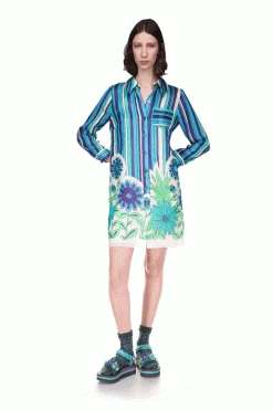 Anna Sui Dazzling Dahlia Stripe Button Down Dress
