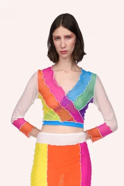 Anna Sui Sheer Mesh Rainbow Wrap Top