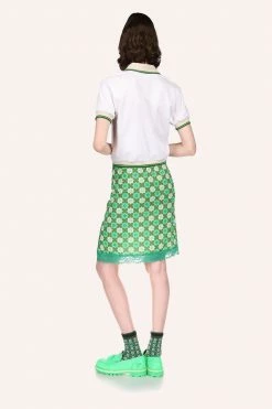 Anna Sui Spring '22 Utopian Gingham Mesh Skirt Glo Green